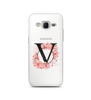 Pembe Çiçekli Harf Tasarım Süper Şeffaf Silikon Telefon Kılıfı Samsung Core Prim