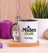 Maden Mühendisi Ahşap Altlıklı Siyah Kupa Bardak