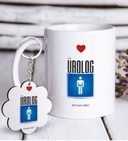 BK Gift Kişiye Özel Mesleki Ürolog Beyaz Kupa ve Anahtarlık Hediye Seti (Model 1)