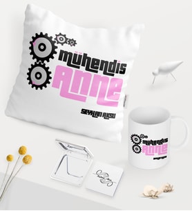 BK Gift Kişiye Özel Mühendis Anne Beyaz Kupa Ayna Yastık Seti (Model 1)