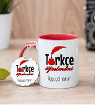 Türkçe Öğretmeni Kırmızı Kupa Bardak Ve Anahtarlık Set