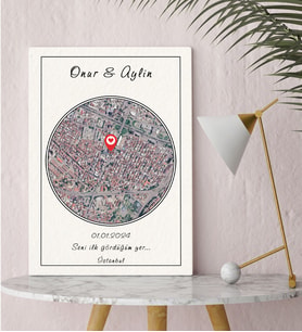 BK Gift Sevgililere Özel Mesajlı Şehir-Konum Haritası Kanvas Tablo 30x50cm-1, Sevgiliye Hediye, Sevgililer Günü, Yıl Dönümü Hediyesi