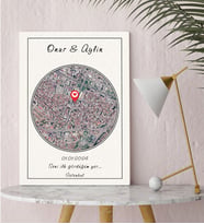 BK Gift Sevgililere Özel Mesajlı Şehir-Konum Haritası Kanvas Tablo 30x50cm-1, Sevgiliye Hediye, Sevgililer Günü, Yıl Dönümü Hediyesi