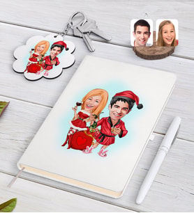 BK Gift Kişiye Özel Yeni Yıl Sevgililer Karikatürlü Beyaz Defter Kalem ve Anahtarlık Hediye Seti-5 (Model 1)