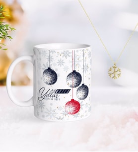 BK Gift Kişiye Özel Yılbaşı Mutlu Yıllar Kupa ve Kar Tanesi Kolye-13 (Model 1)