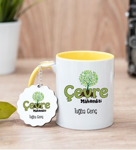 Çevre Mühendisi Sarı Kupa Bardak Ve Anahtarlık Set