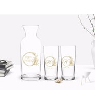 BK Gift Kişiye Özel Renkli Baskılı Baş Harf İsim Tasarımlı İkili Rakı Bardağı ve Karaf Hediye Seti-8 (Model 1)