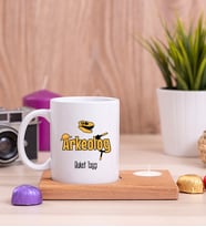 Arkeolog Ahşap Altlıklı Mumlu Beyaz Kupa Bardak