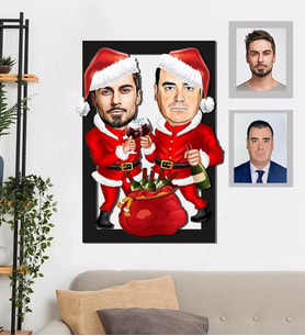 Kişiye Özel Yılbaşı Arkadaş Karikatürlü 3D Ahşap Tablo 30x47 Model-1