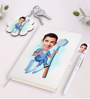 BK Gift Kişiye Özel Erkek Diş Hekimi Karikatürlü Beyaz Defter Kalem ve Anahtarlık Hediye Seti-2 (Model 1)