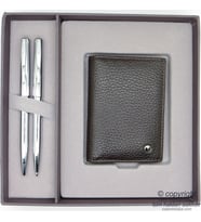 Scrikss Deri Kartlıklı Parlak Krom Hediye Seti MD-2103  Deri Kartlık + Kalem Seti  Scrikss Kalem  İsme Özel Kalem  Hediyelik Set