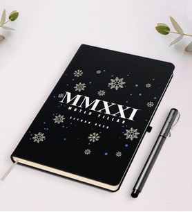 BK Gift Kişiye Özel Yılbaşı 2024 Mutlu Yıllar Temalı Siyah Defter Kalem Seti - 2