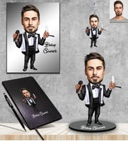 Kişiye Özel Berber Karikatürlü 5 li Hediye Seti Bay-2