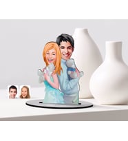 BK Gift Kişiye Özel Sevgililer Karikatürlü Ahşap Biblo Model-87 (Beyaz)