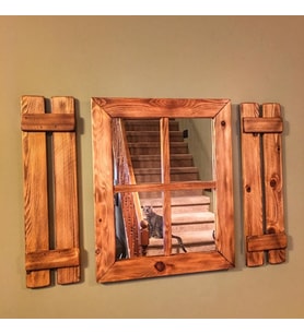 Dfn Wood Ahşap Rustik Dikdörtgen Pencere Ayna 50 x 65  Cm
