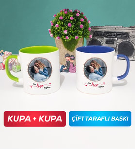 İkili Sevgiliye Sevgililer Günü Hediyesi 11 Kupa Bardak Yeşil Lacivert