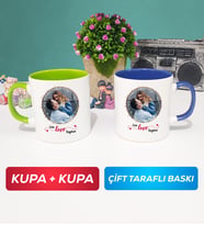İkili Sevgiliye Sevgililer Günü Hediyesi 11 Kupa Bardak Yeşil Lacivert