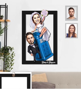 Kişiye Özel Gelin Damat Karikatürlü 3D Ahşap Tablo 30x47  Mod-3
