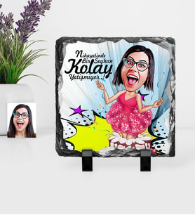 BK Gift Kişiye Özel Bayan Doğum Günü Karikatürlü Dekoratif Doğal Taş  1