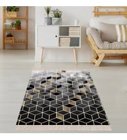 Bal Peteği Desenli Renk Geçişli Dijital Baskı Yıkanabilir Modern Salon Halı ve Yolluk (Gri)