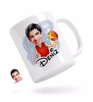 BK Gift Kişiye Özel Erkek Basketbolcu Karikatürlü Beyaz Kupa Bardak-1