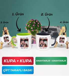 İkili Yeşil Siyah Sevgiliye Sevgililer Günü Hediyesi 9 Kupa Bardak Anahtarlık