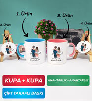 İkili Mavi Pembe Sevgiliye Hediye Bir Ömür Sevgililer Günü Hediyesi Kupa Bardak Anahtarlık Hediye Seti