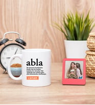 Abla Kelime Anlamı Beyaz Kupa Bardak ve Kırmızı Mini Fotoğraf Çerçevesi