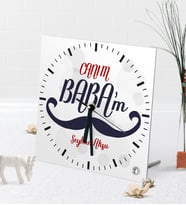 BK Gift Kişiye Özel Canım Babam Masaüstü Kare Cam Saat-8 (Beyaz)