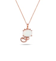 Opal Beyaz Taşlı Kedi Figürlü Gümüş Minik Kolye (Rose)