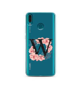 Pembe Çiçekli Harf Tasarım Süper Şeffaf Silikon Telefon Kılıfı Huawei Y9 2019 W-