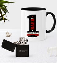 BK Gift Kişiye Özel 1. Sınıf Baba Siyah Kupa Bardak Benzinli Metal Çakmak Seti (Model 1)