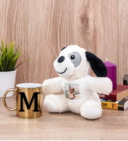 Baş Harfli Gold Kupa Bardak ve Peluş Köpek