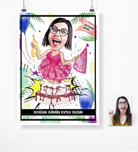 BK Gift Kişiye Özel Doğum Günü Karikatür Afiş Poster 50 X 70 Cm 2
