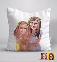 BK Gift Kişiye Özel Kız Kardeşler Karikatürlü Beyaz Yastık-2
