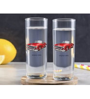 BK Gift Kişiye Özel Renkli Baskılı Retro Otomobil Tasarımlı İkili Vodka Bardağı-2 (Beyaz)