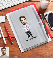 Kişiye Özel Aşçı Karikatürlü Gri Defter Kalem Hediye Seti Bay-5