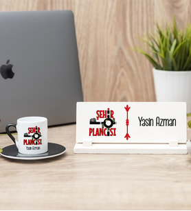 Şehir Plancısı Siyah Türk Kahvesi Fincanı Ve Masa İsimliği Hediye Seti