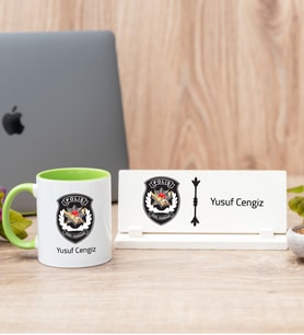 Özel Harekat Polisi Yeşil Kupa Bardak Ve Masa İsimliği Hediye Seti