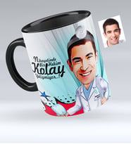 BK Gift Kişiye Özel Bay Diş Hekimi Karikatürlü Siyah Kupa Bardak  3