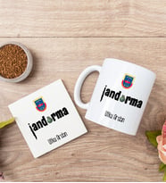 Jandarma Beyaz Kupa Bardak Ve Bardak Altlığı Seti