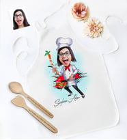 BK Gift Kişiye Özel Bayan Chef Karikatürlü Mutfak Önlüğü Ahşap Kaşık Spatula Seti - 2