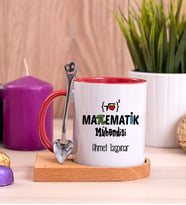 Matematik Mühendisi Ahşap Altlıklı Kırmızı Kupa Bardak
