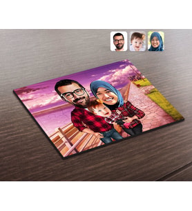 BK Gift Kişiye Özel Tesettürlü Aile Karikatürlü Ahşap Puzzle-2