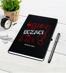 BK Gift Kişiye Özel Eczacı Siyah Defter Kalem Seti-2