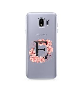 Pembe Çiçekli Harf Tasarım Süper Şeffaf Silikon Telefon Kılıfı Samsung J4 E-Harf
