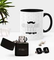 BK Gift Kişiye Özel Kahraman Baba Siyah Kupa Çakmak Kol Düğmesi Seti-3 (Model 1)