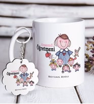 BK Gift Kişiye Özel Anasınıfı Öğretmeni Beyaz Kupa ve Anahtarlık Hediye Seti-2 (Model 1)