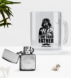 BK Gift Kişiye Özel Baba Cam Kupa Bardak Benzinli Metal Çakmak Seti-2 (Model 1)