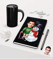 BK Gift Kişiye Özel Yılbaşı Bay Karikatürlü Siyah Defter Kalem Termos Mug Seti - 5